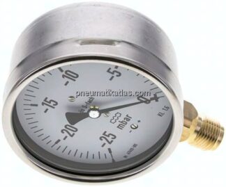 Manometer senkrecht 100mm, -0,025 bar bis 0 bar mbar, G 1/2"