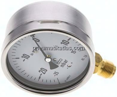 Manometer senkrecht 100mm, -0,025 bar bis 0,015 bar mbar, G 1/2"