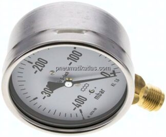 Manometer senkrecht 100mm, -0,4 bar bis 0 bar mbar, G 1/2"