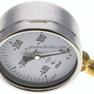 Manometer senkrecht 100mm, -0,4 bar bis 0 bar mbar, G 1/2"