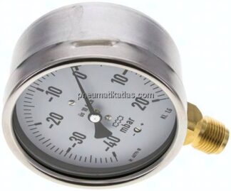 Manometer senkrecht 100mm, -0,04 bar bis 0,02 bar mbar, G 1/2"