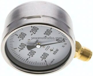 Manometer senkrecht 100mm, -0,6 bar bis 0 bar mbar, G 1/2"