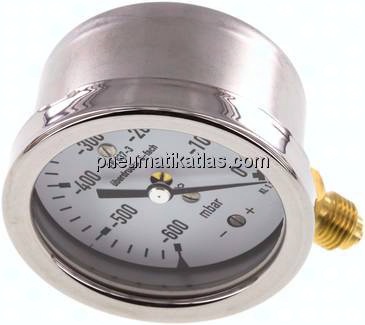 Manometer senkrecht 63mm, -0,6 bar bis 0 bar mbar, G 1/4"