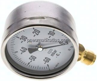 Manometer senkrecht 100mm, -0,06 bar bis 0 bar mbar, G 1/2"