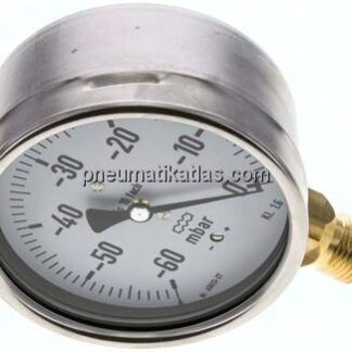 Manometer senkrecht 100mm, -0,06 bar bis 0 bar mbar, G 1/2"