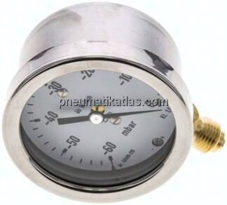 Manometer senkrecht 63mm, -0,06 bar bis 0 bar mbar, G 1/4"