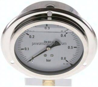 Glycerin-Einbaumanometer,Frontring, 100mm, 0 - 0,6 bar