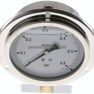Glycerin-Einbaumanometer,Frontring, 100mm, 0 - 0,6 bar