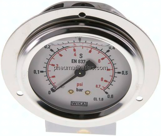 Glycerin-Einbaumanometer,Frontring, 63mm, 0 - 0,6 bar