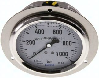 Glycerin-Einbaumanometer,Frontring, 100mm, 0 - 1000 bar