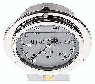 Glycerin-Einbaumanometer,Frontring, 100mm, 0 - 1000 bar
