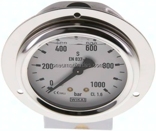 Glycerin-Einbaumanometer,Frontring, 63mm, 0 - 1000 bar