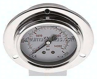 Glycerin-Einbaumanometer,Frontring, 63mm, 0 - 1000 bar