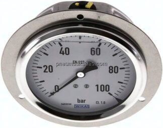 Glycerin-Einbaumanometer,Frontring, 100mm, 0 - 100 bar