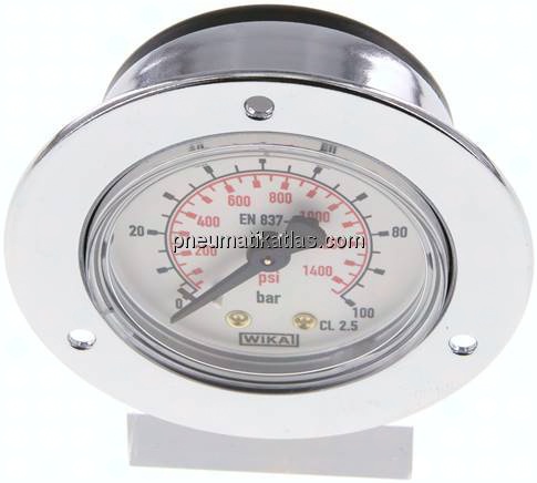 Einbaumanometer (CrNi/Ms), Frontring, 50mm, 0 - 100 bar