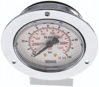 Einbaumanometer (CrNi/Ms), Frontring, 63mm, 0 - 100 bar
