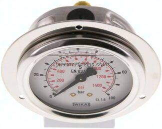 Glycerin-Einbaumanometer,Frontring, 63mm, 0 - 100 bar