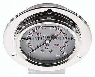 Glycerin-Einbaumanometer,Frontring, 63mm, 0 - 100 bar