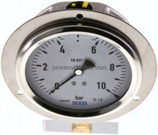 Glycerin-Einbaumanometer,Frontring, 100mm, 0 - 10 bar