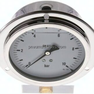 Glycerin-Einbaumanometer,Frontring, 100mm, 0 - 10 bar