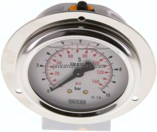 Glycerin-Einbaumanometer,Frontring, 63mm, 0 - 10 bar