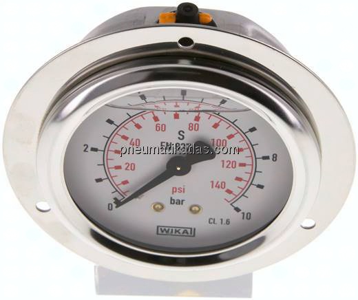Glycerin-Einbaumanometer,Frontring, 63mm, 0 - 10 bar