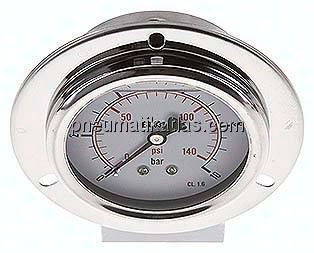 Glycerin-Einbaumanometer,Frontring, 63mm, 0 - 10 bar