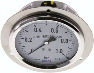 Glycerin-Einbaumanometer,Frontring, 100mm, 0 - 1 bar