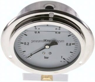 Glycerin-Einbaumanometer,Frontring, 100mm, 0 - 1 bar