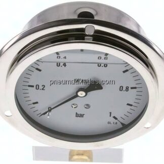 Glycerin-Einbaumanometer,Frontring, 100mm, 0 - 1 bar