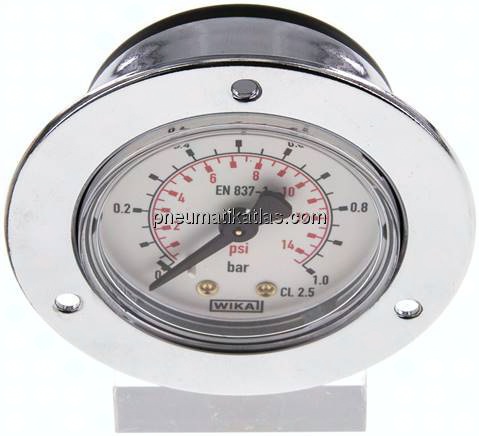 Einbaumanometer (CrNi/Ms), Frontring, 50mm, 0 - 1 bar