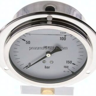 Glycerin-Einbaumanometer,Frontring, 100mm, 0 - 160 bar
