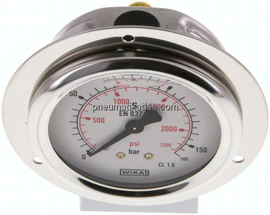 Glycerin-Einbaumanometer,Frontring, 63mm, 0 - 160 bar