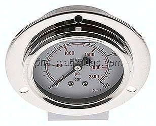 Glycerin-Einbaumanometer,Frontring, 63mm, 0 - 160 bar