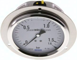 Glycerin-Einbaumanometer,Frontring, 100mm, 0 - 1,6 bar