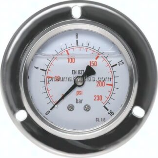 Glycerin-Einbaumanometer,Frontring, 100mm, -1 bis 1,5 bar
