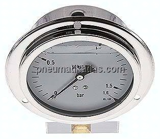 Glycerin-Einbaumanometer,Frontring, 100mm, 0 - 1,6 bar