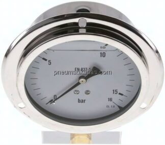 Glycerin-Einbaumanometer,Frontring, 100mm, 0 - 16 bar