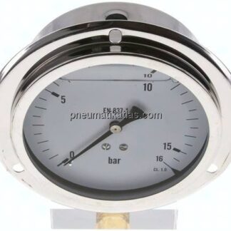 Glycerin-Einbaumanometer,Frontring, 100mm, 0 - 16 bar