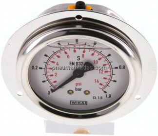 Glycerin-Einbaumanometer,Frontring, 63mm, 0 - 1 bar
