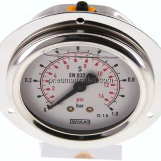 Glycerin-Einbaumanometer,Frontring, 63mm, 0 - 1 bar