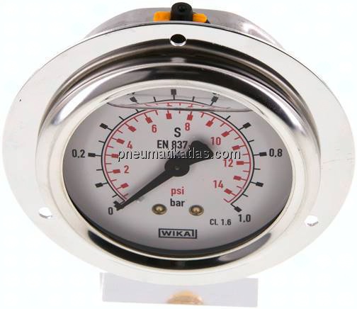 Glycerin-Einbaumanometer,Frontring, 63mm, 0 - 1 bar