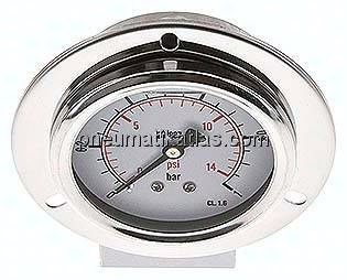 Glycerin-Einbaumanometer,Frontring, 63mm, 0 - 1 bar