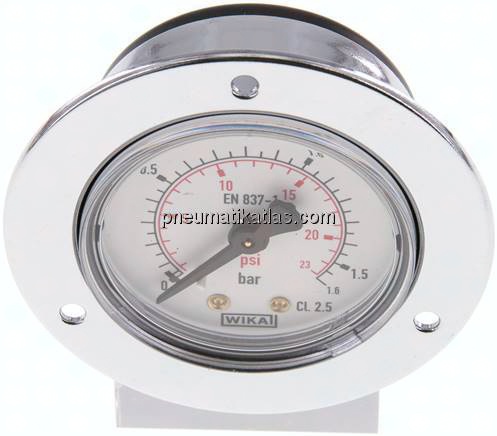 Einbaumanometer (CrNi/Ms), Frontring, 50mm, 0 - 1,6 bar