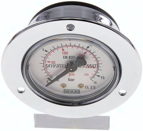 Einbaumanometer (CrNi/Ms), Frontring, 50mm, 0 - 16 bar