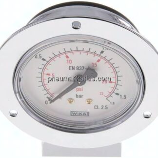 Einbaumanometer (CrNi/Ms), Frontring, 63mm, 0 - 1,6 bar