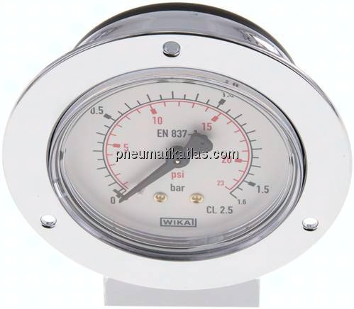 Einbaumanometer (CrNi/Ms), Frontring, 63mm, 0 - 1,6 bar