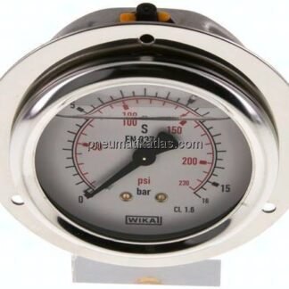 Glycerin-Einbaumanometer,Frontring, 63mm, 0 - 16 bar