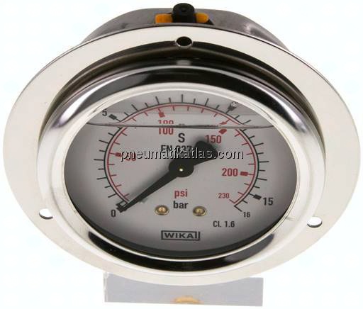 Glycerin-Einbaumanometer,Frontring, 63mm, 0 - 16 bar