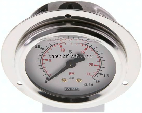 Glycerin-Einbaumanometer,Frontring, 63mm, 0 - 1,6 bar